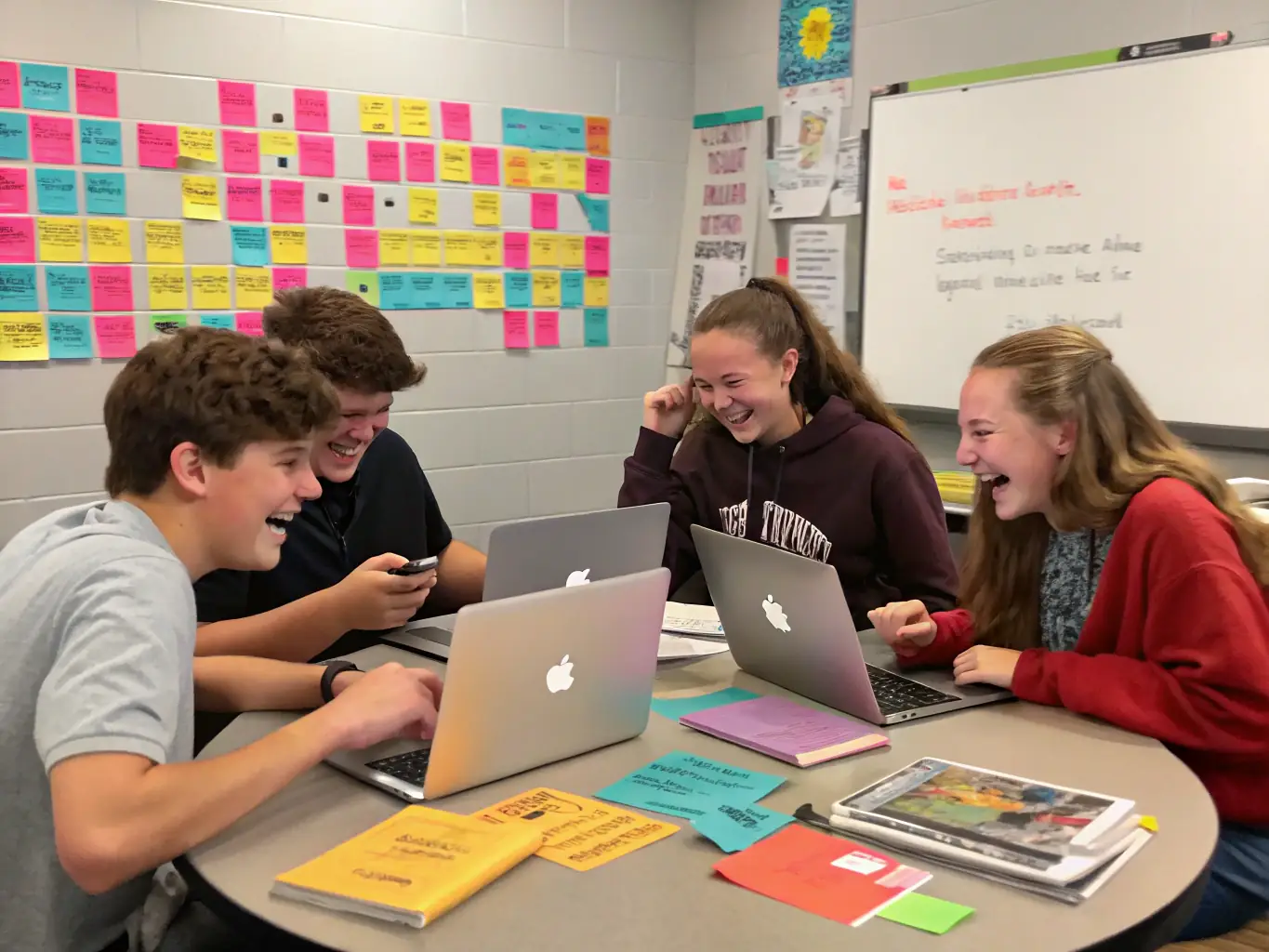 A group of students collaborating on a coding project, showcasing the collaborative learning environment and teamwork skills fostered in the C++ course.